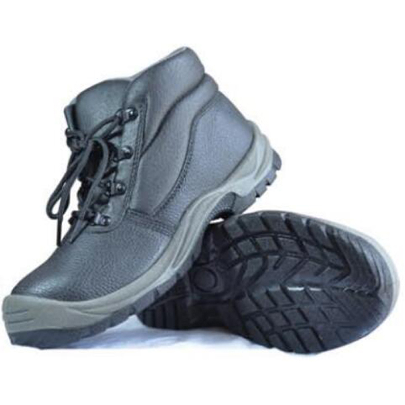 Industrial Safety Shoes with Cowhide Vamp, High Ankle Shoe, PU Collar, Dual Density PU Sole, Steel Toe & Midsole