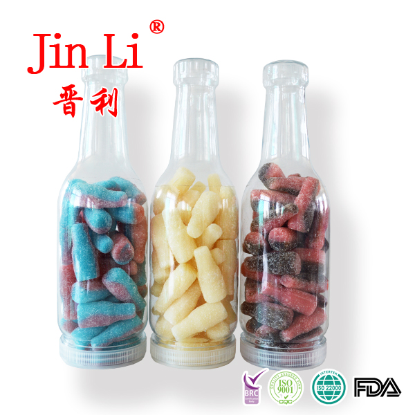 Bottle shape hard candy with sugar powder