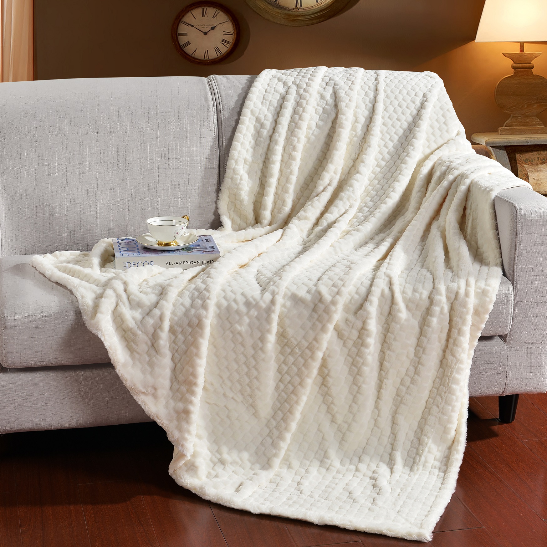 Decosy Solid Textured Rabbit Fur Throw Blanket