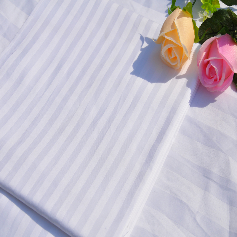100% cotton white bleached satin stripe hotel bedding fabrics