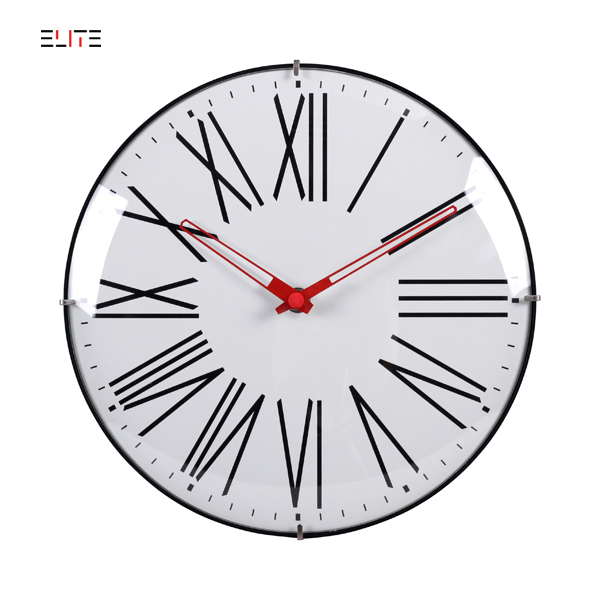 Plastic wall clock with convex glass