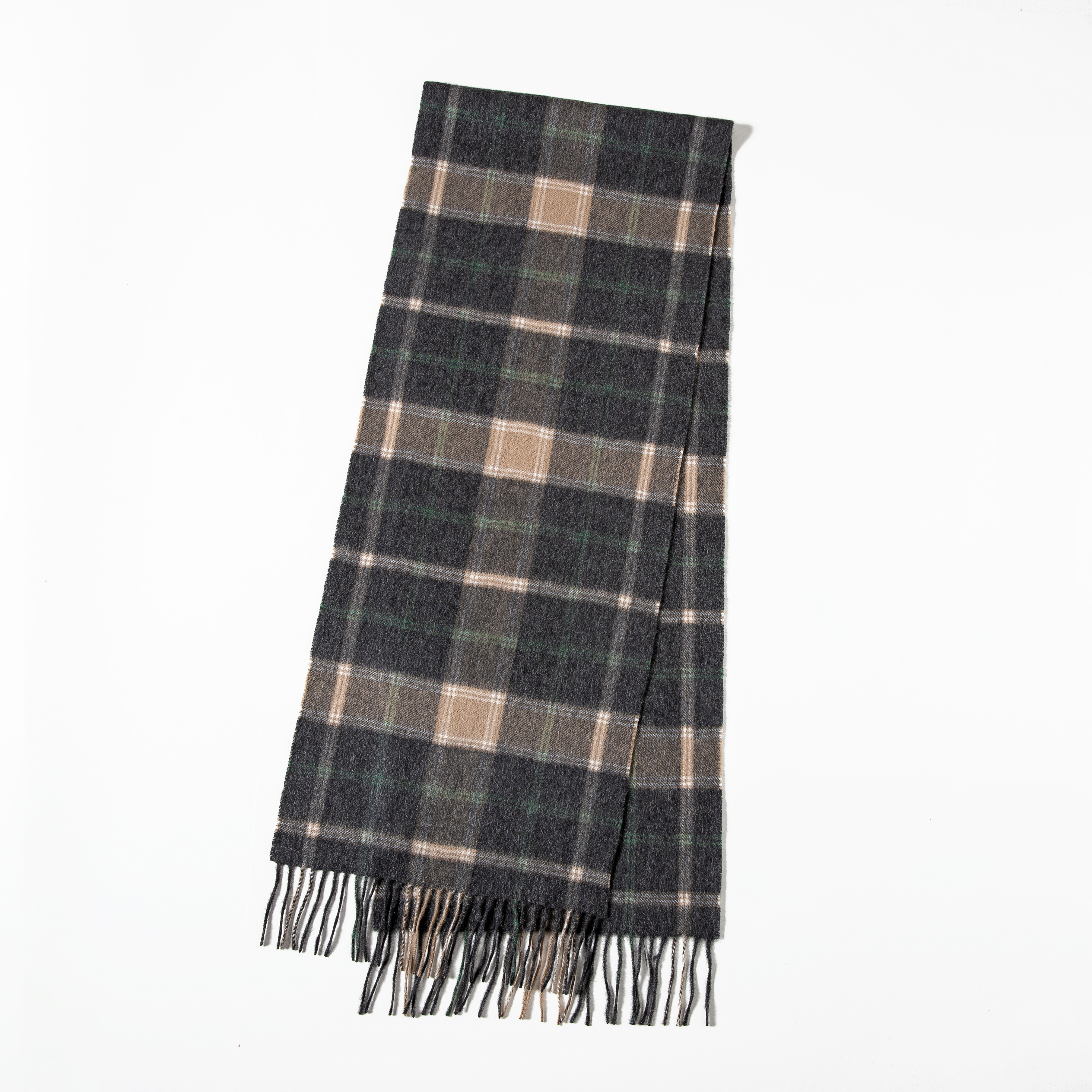 Long cashmere feel oversized thick fringed cashmere plaid scarves