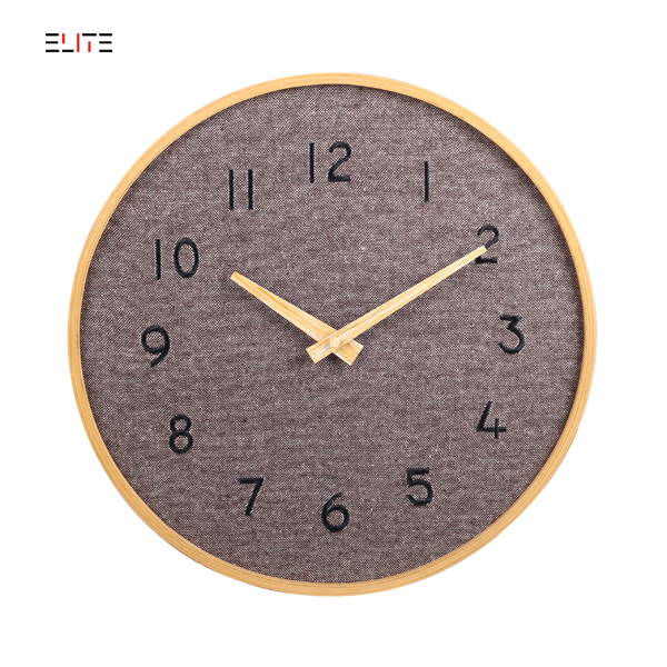 Plywood wall clock with stiching numeral cloth dial