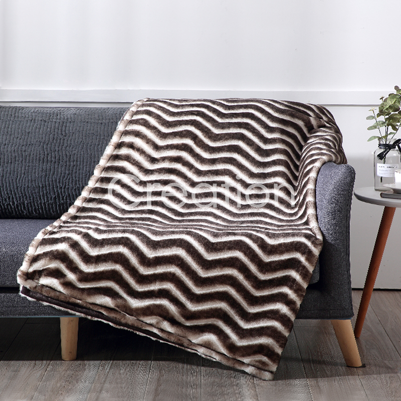 Printed faux rabbit fur throw with sheared pattern