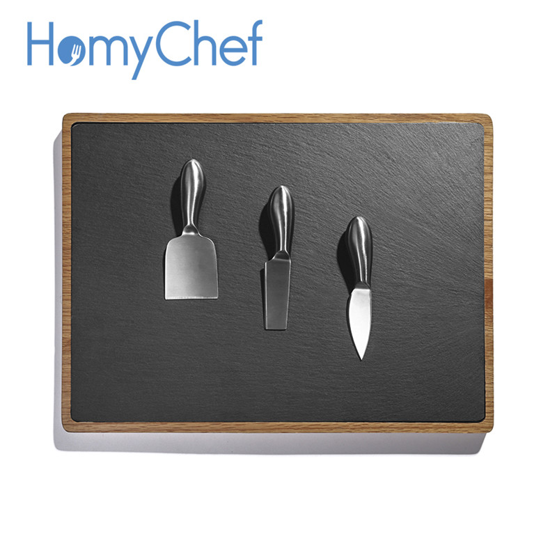 Acacia wood and slate Cheese set