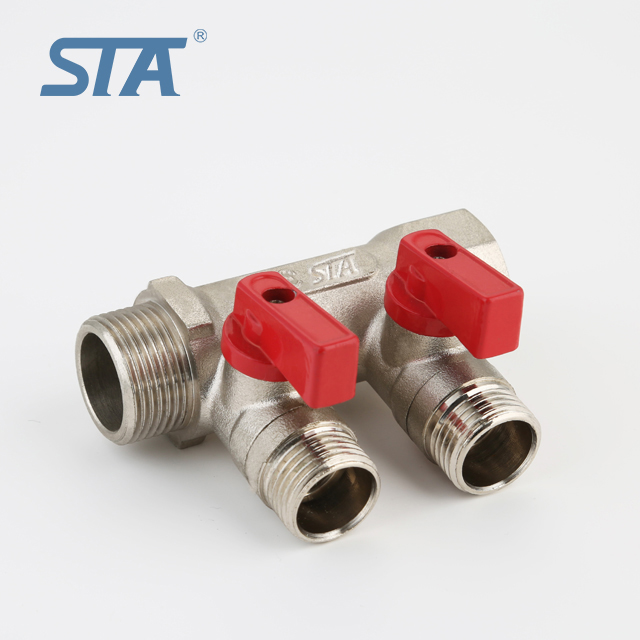 STA.5020 china suppliers Forged Nickel Plated 2 Port Manifold for underfloor heating brass manifold