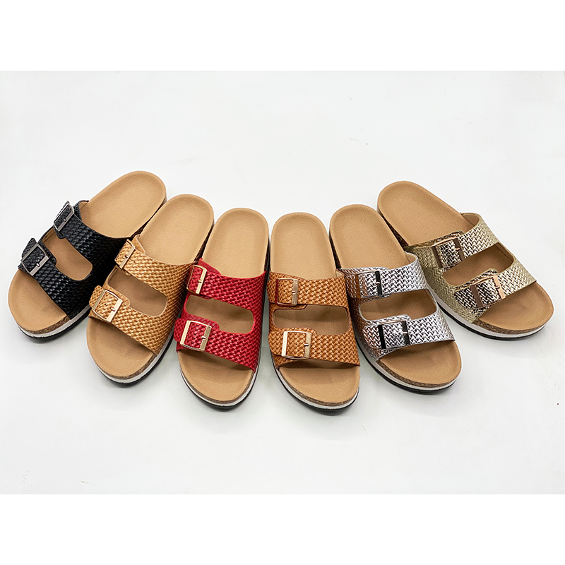 Two Buckles Mix Colors Women's Cork Sandals