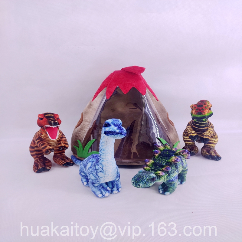 plush volcano house with printing dinoes playset
