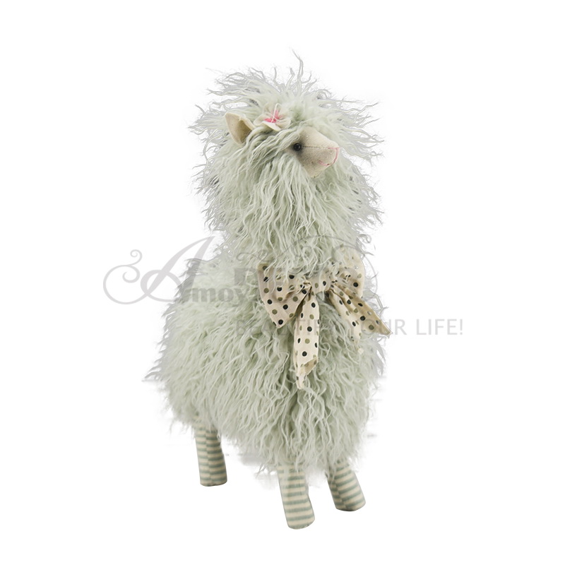 Fabric Light Green Standing Liama W/Four Stripe Legs