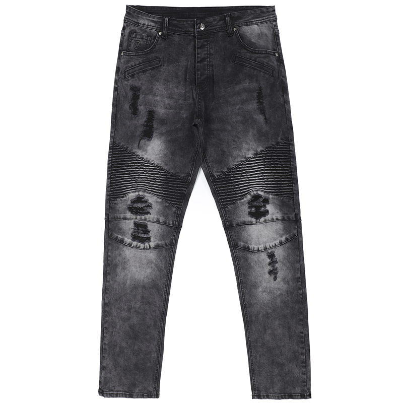Custom style ripped jeans grinding wash denim skinny men jeans pants G2068