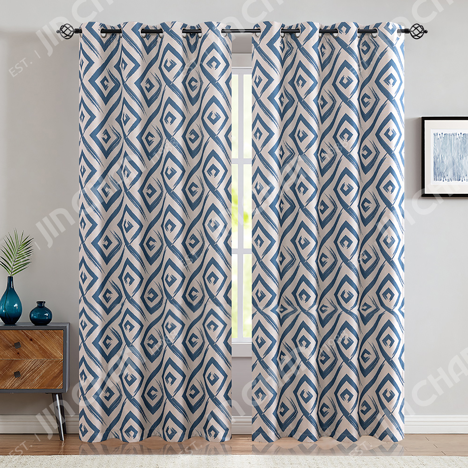 Geometric Textured Blackout Curtains