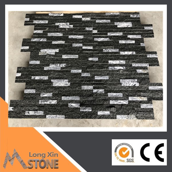 Natural sparkle black quartzite stone with white flat panels with 5 raws