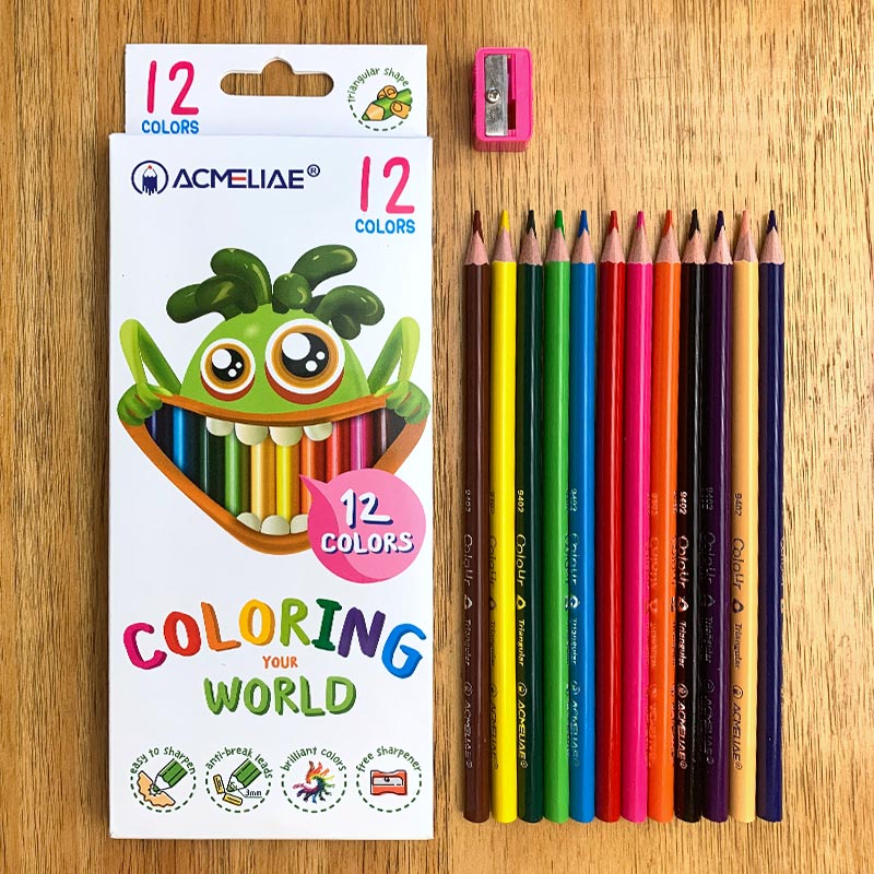 12C/24C Triangular Color pencil + 1Pcs Sharpener Set