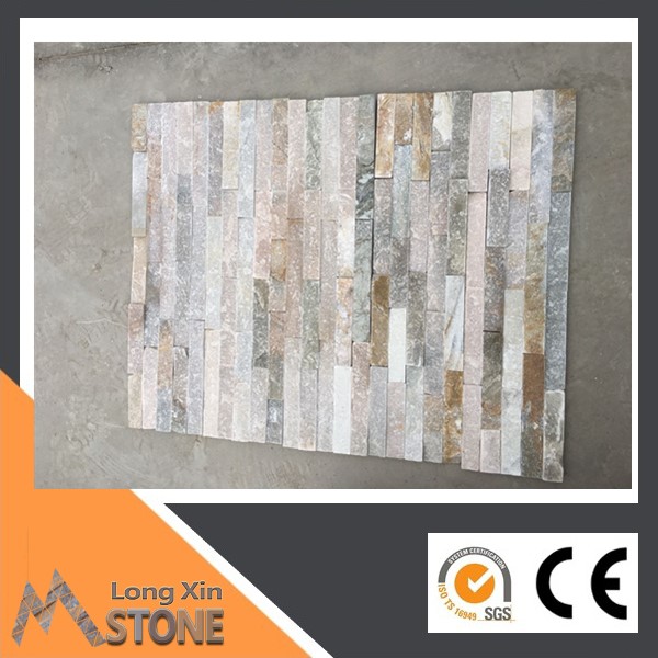 Natural pink grey slate stone wall cladding with 5 raws