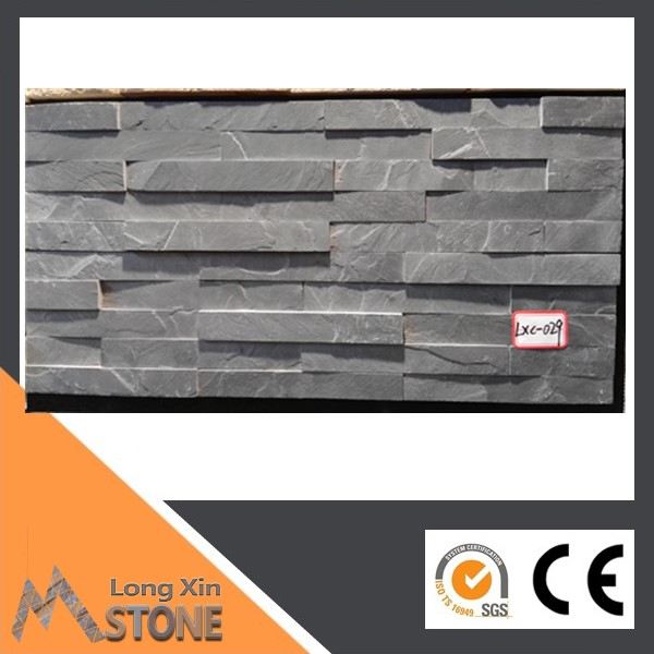 Natural black slate stone wall cladding with 5 raws
