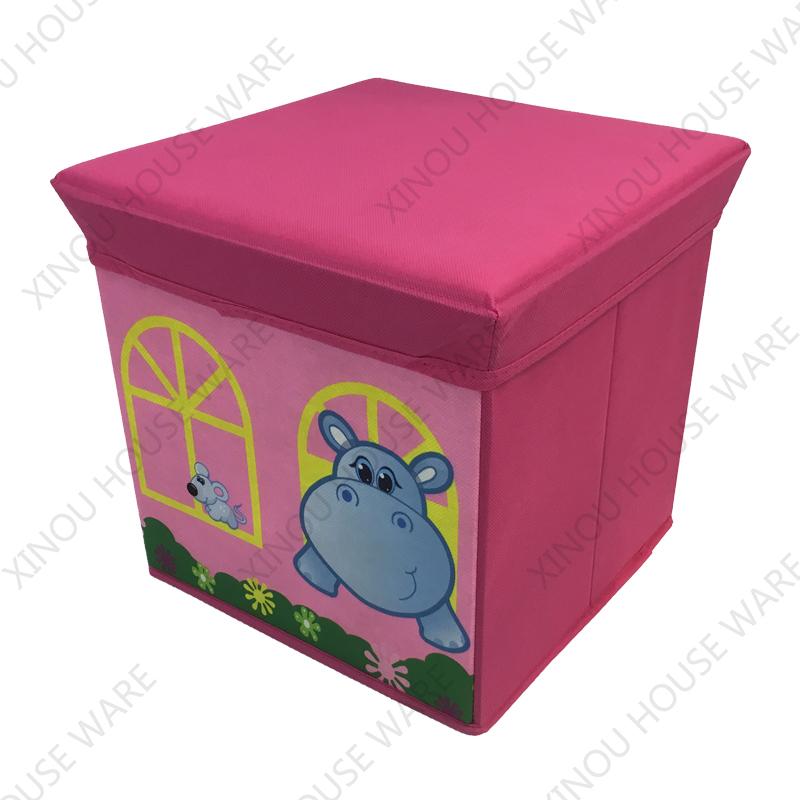 Foldable kid non woven storage Stool with Lid in fashionable design