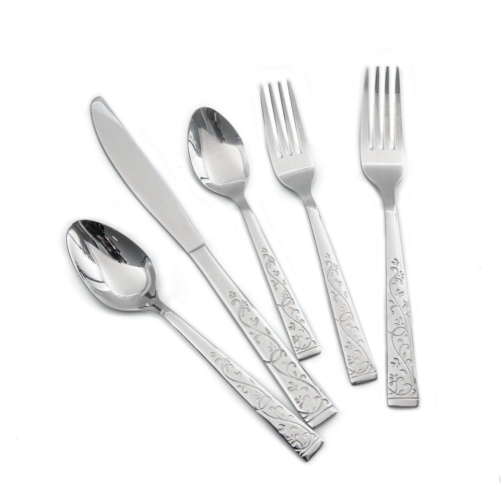 5piece personalized carve flower pattern style stainless steel cutlery set