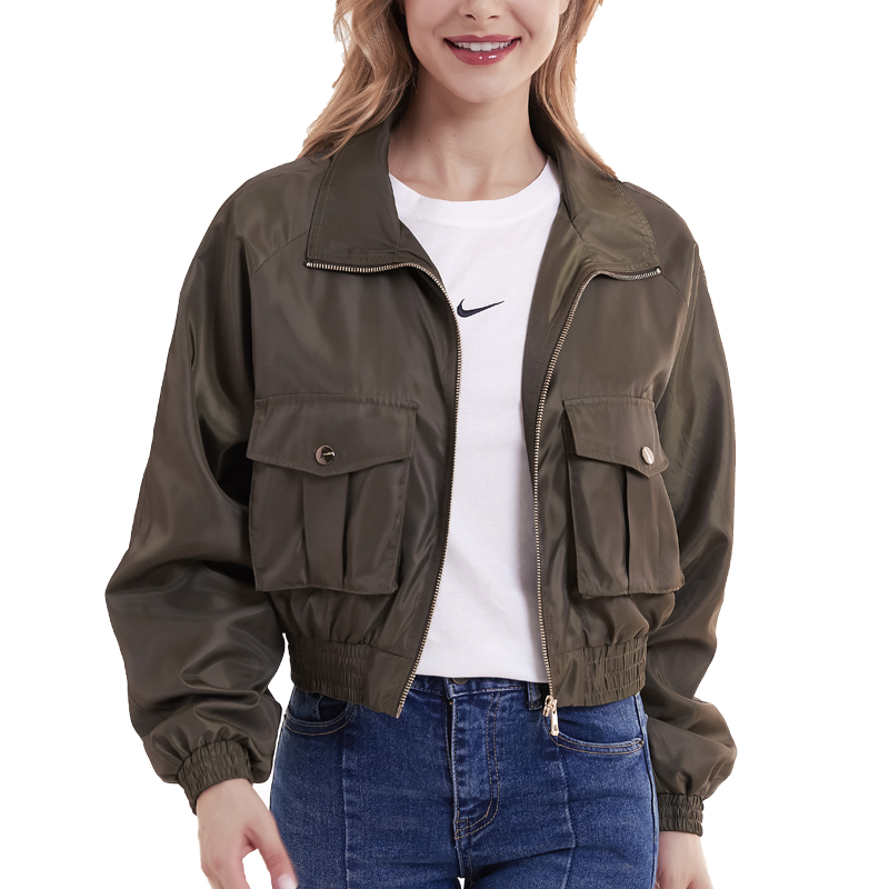 Womens Classic Jacket Short Bomber Coat Lightweight Zip Up Windbreaker R19-545
