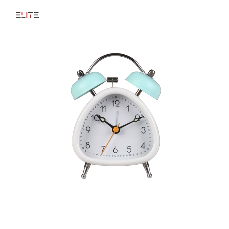 Metal twin-bell alarm clock in triangle shape
