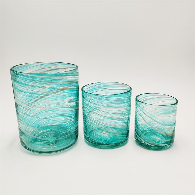 Gold blue white swirled glass candle holder scented candle jar