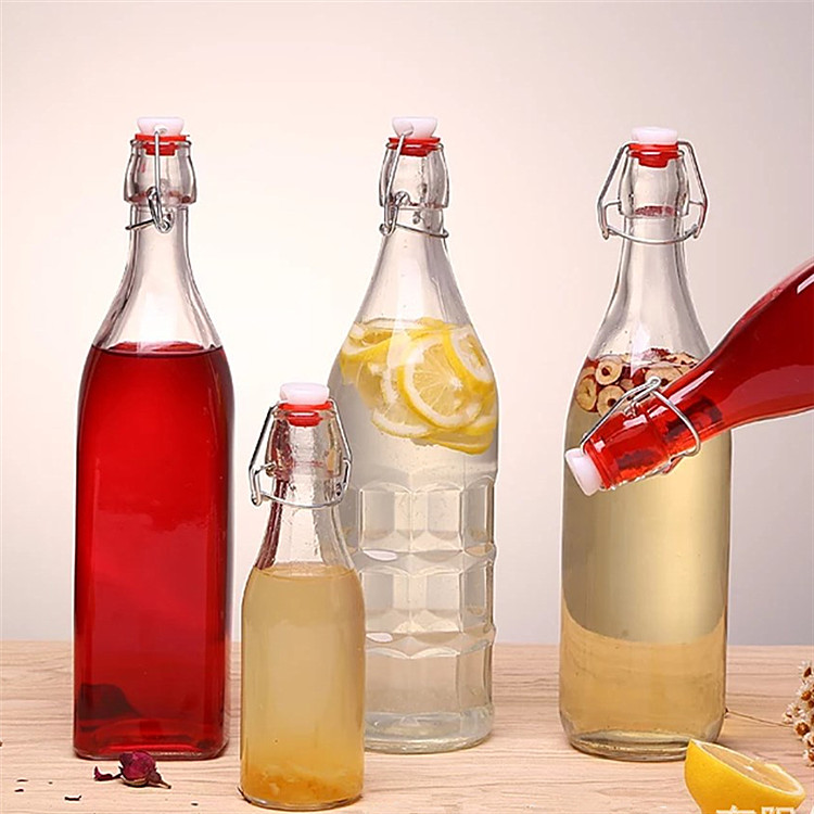 1 Liter 32oz clear glass bottle for beverage and milk with swingtop lid