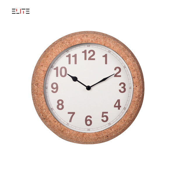 Plastic quartz wall clock with cork veneer wrapping case