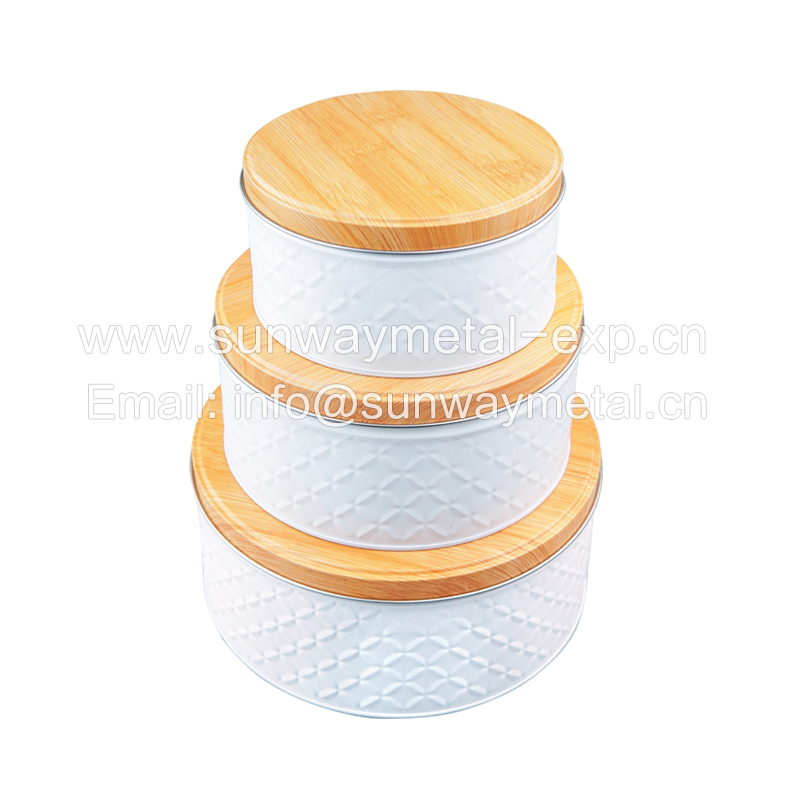 Wood grain tin box