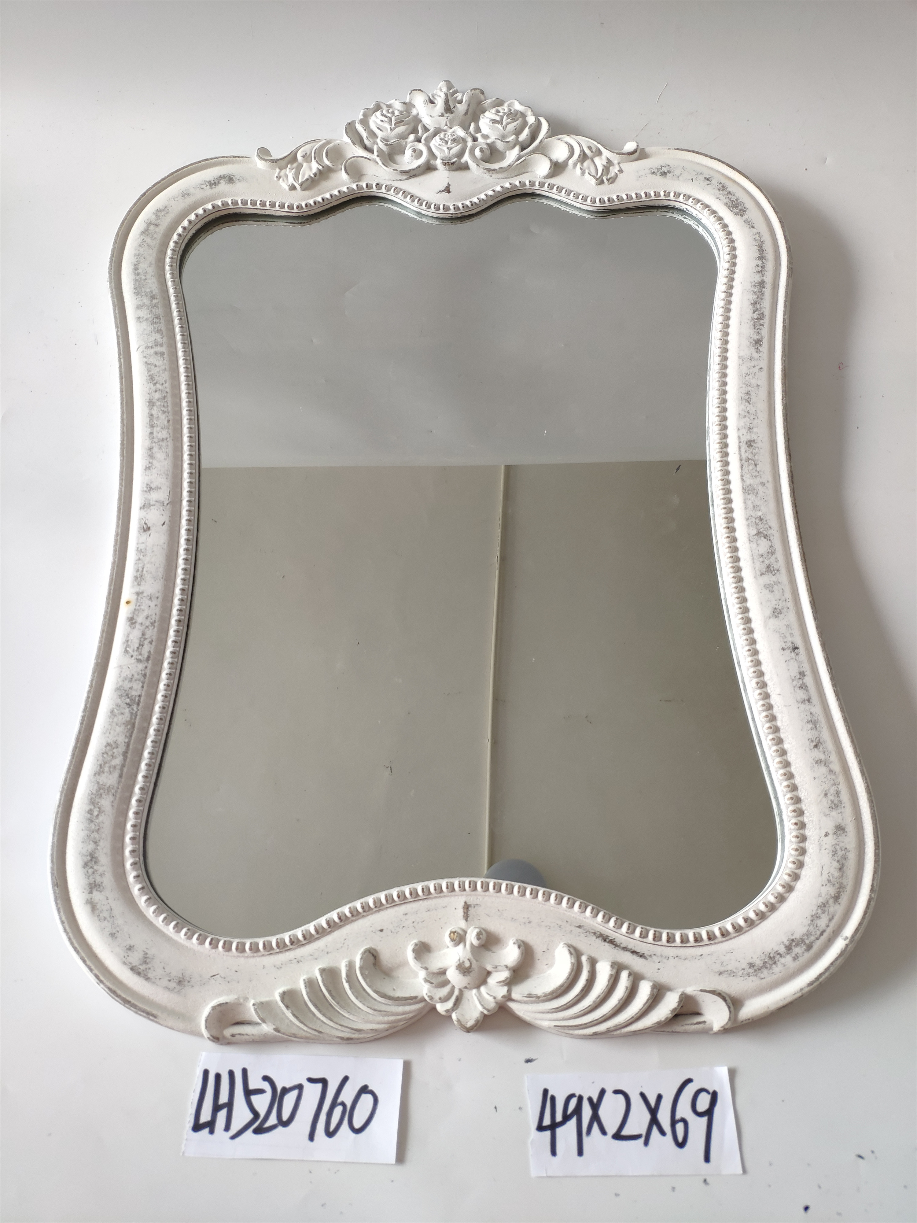 Antique wood laminated Italian white wall mirror