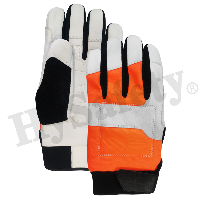 Chain saw gloves, chainsaw glove, EN381-4 glove, leather glove, work glove, cut resistant glove
