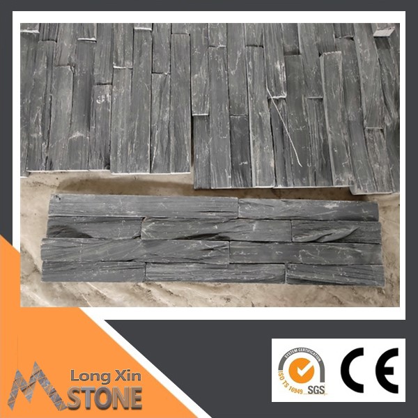 Natural rough black slate stone wall cladding with 4 raws