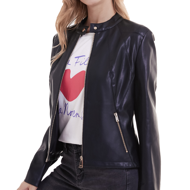 Women's Faux Leather Jacket, Zip Up Moto Biker Coat, Short PU Motorcycle Outwear R19-665