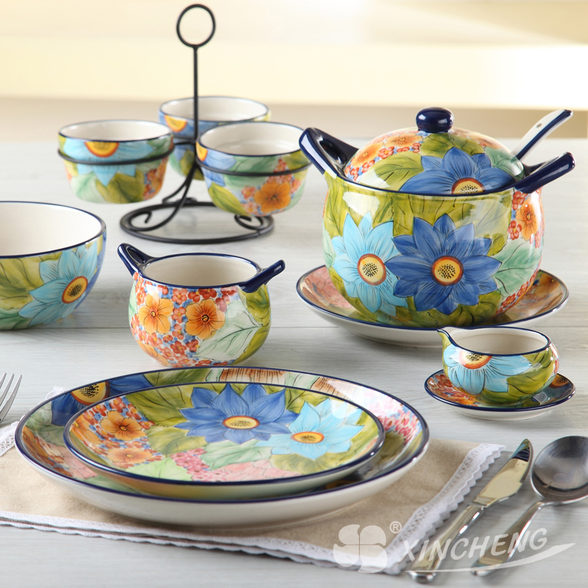 Blooming Flowers (Glossy,Hand-Plainting,Stoneware,Tableware)