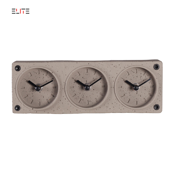 Polyresin table clock with 3 time zone