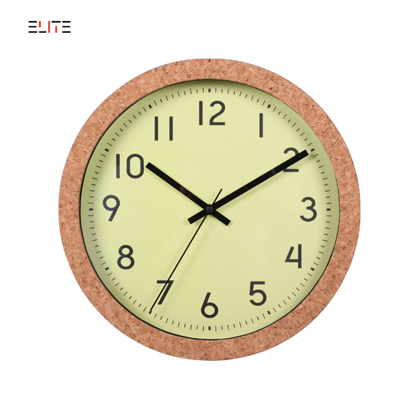 Plastic quartz wall clock with cork veneer wrapping case