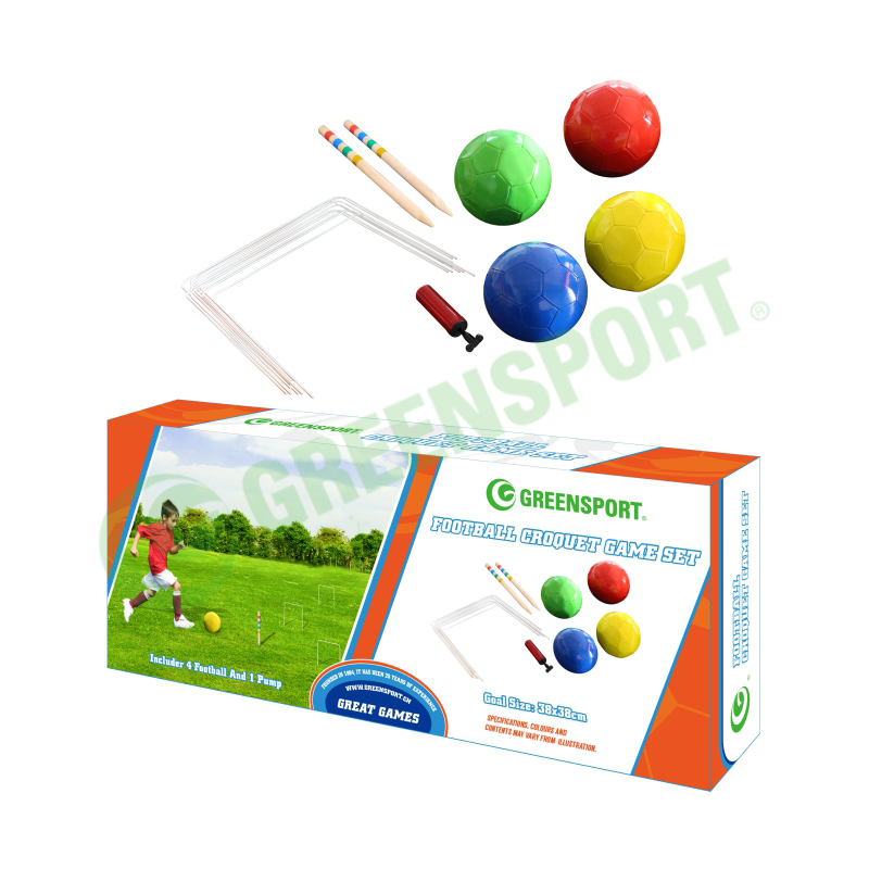 Football croquet game set with small METAL goals and four balls for outdoor training