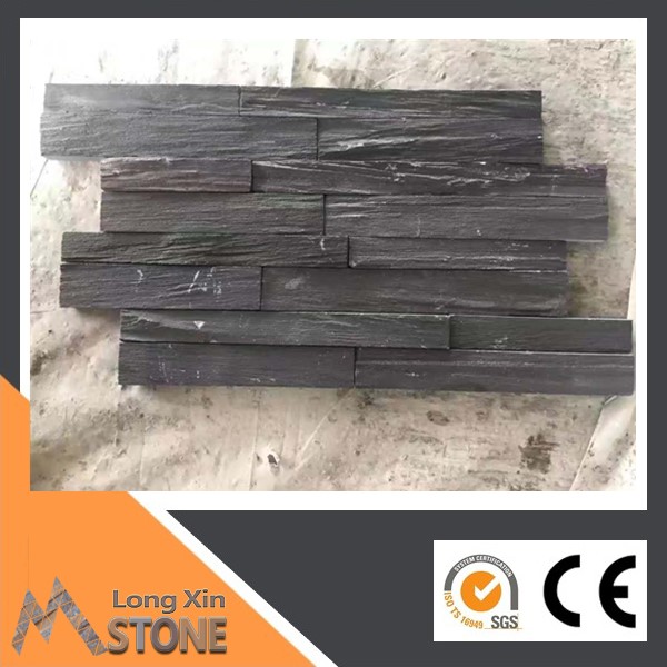 Z shape Natural rough black slate stone wall cladding