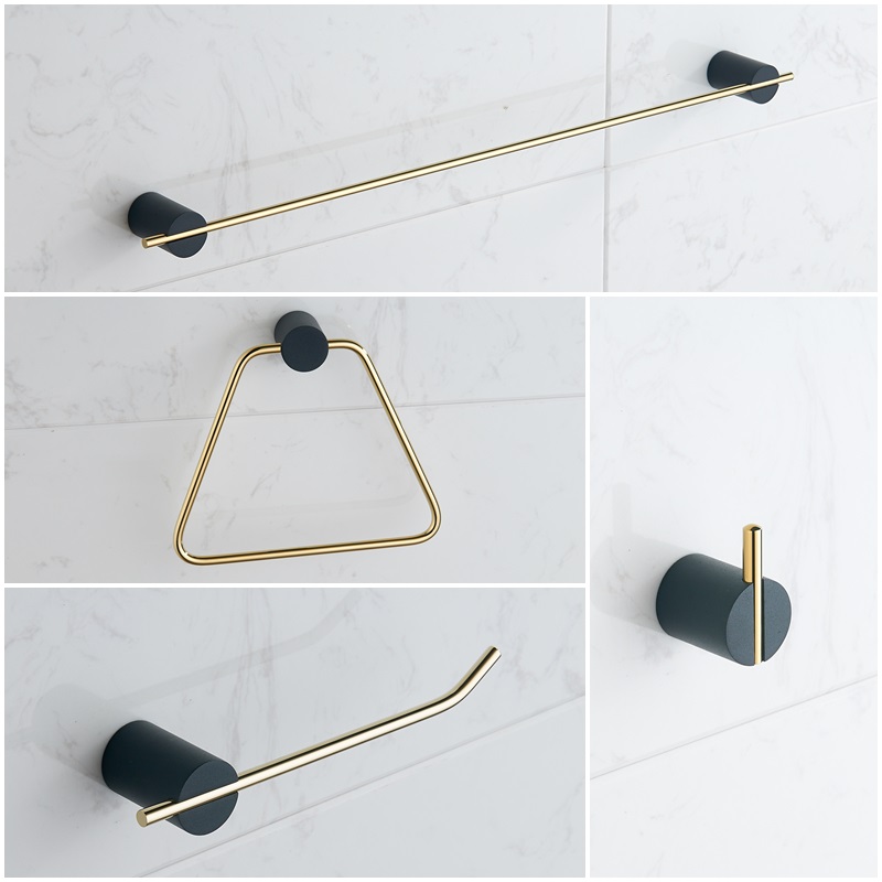 No Screw Full copper solid black gold bathroom accessories set