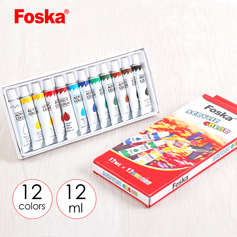 Foska High Quality 12 PCS Drawing Tube Artist Acrylic Color Paint Set