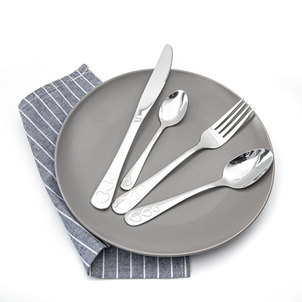 4 piece personalize pattern cutlery embossed handle flatware set with custom color box