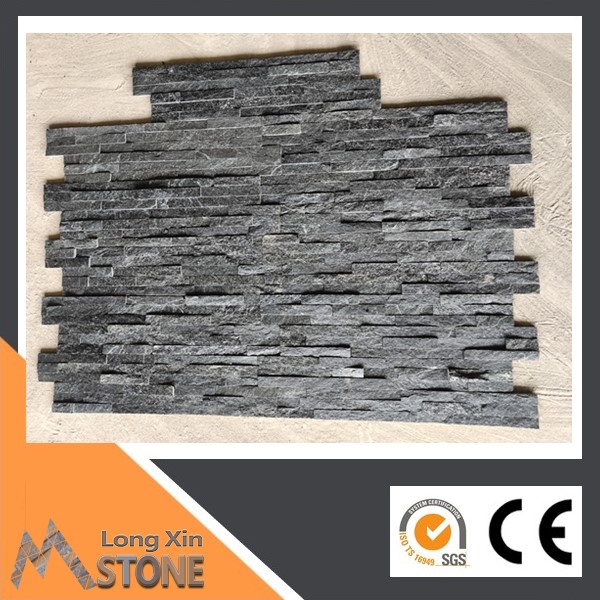 Z shape Natural flat sparkle black slate stone wall cladding with 6 raws