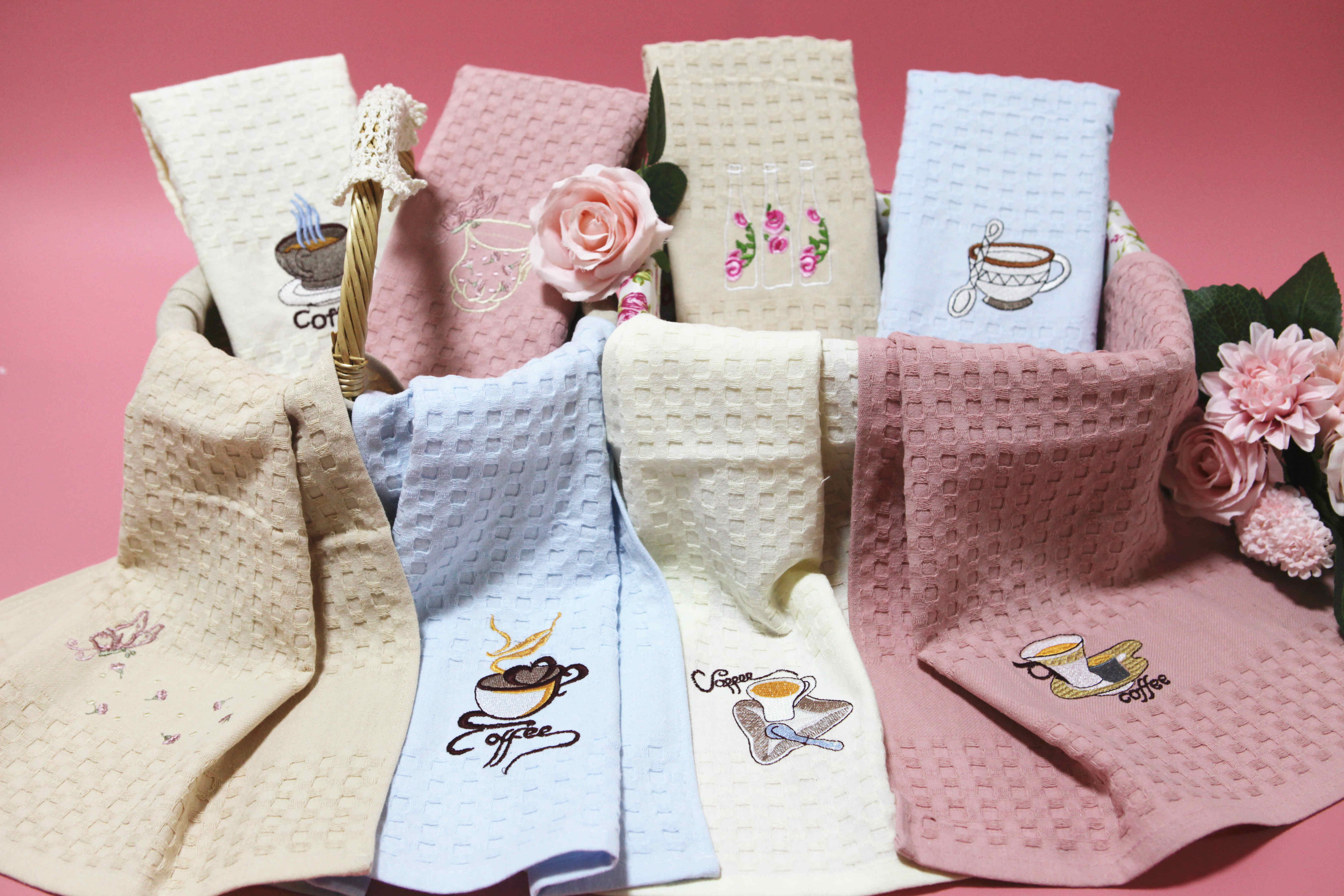 10s waffle kitchen towel with embroidery