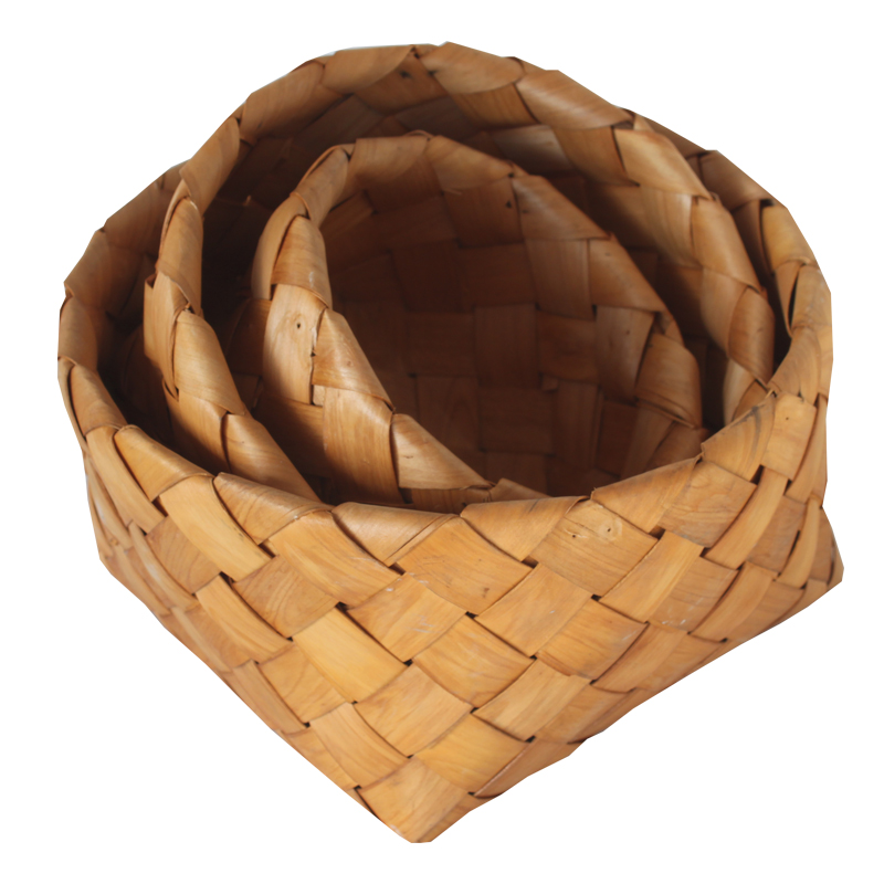 Kingwillow handmade small oval wood chip basket natural wood basket