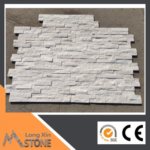 Z shape Natural flat sparkle snow white quartzite stone wall cladding with 4 raws