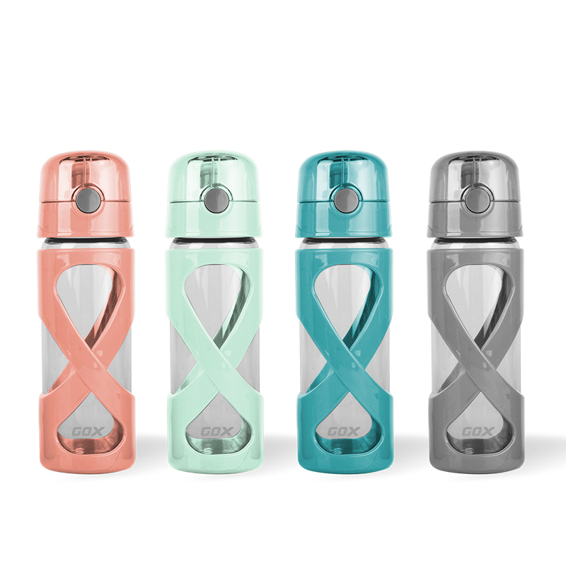GOX Borosilicate Glass Water Bottle With Non-Slip Protective Sleeve And Auto Open Lid