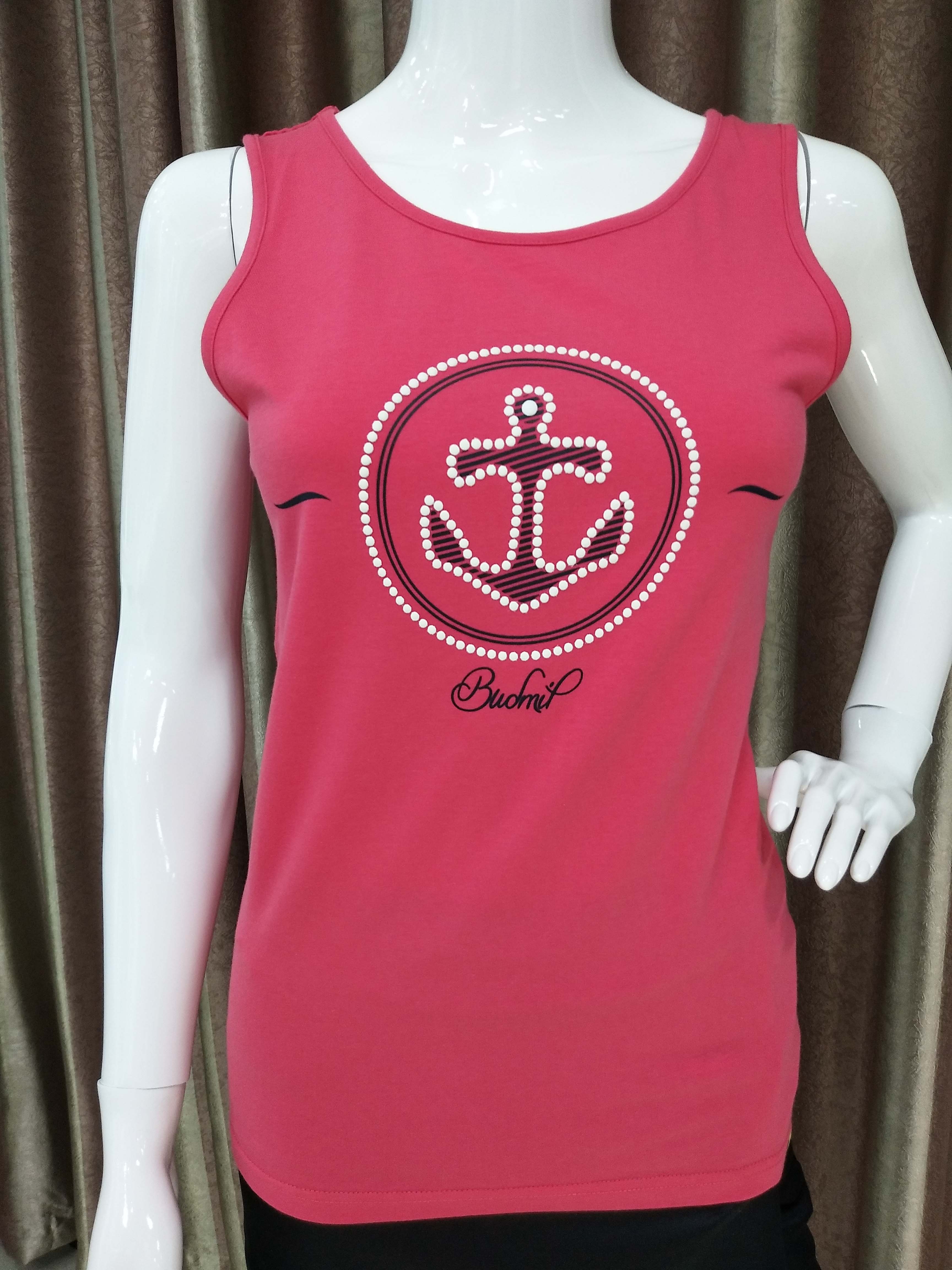 Ladies shortsleve vest with Puff print and rubber print