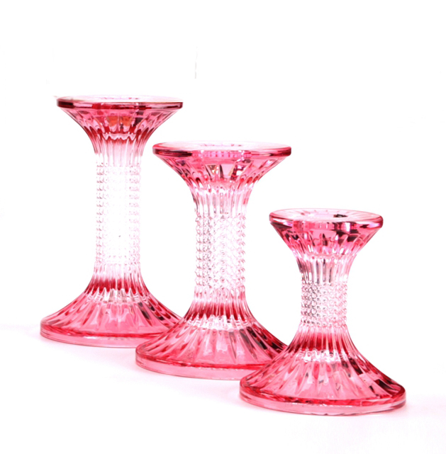 Classic Pink Diamond Glass Candle Holders set of 3