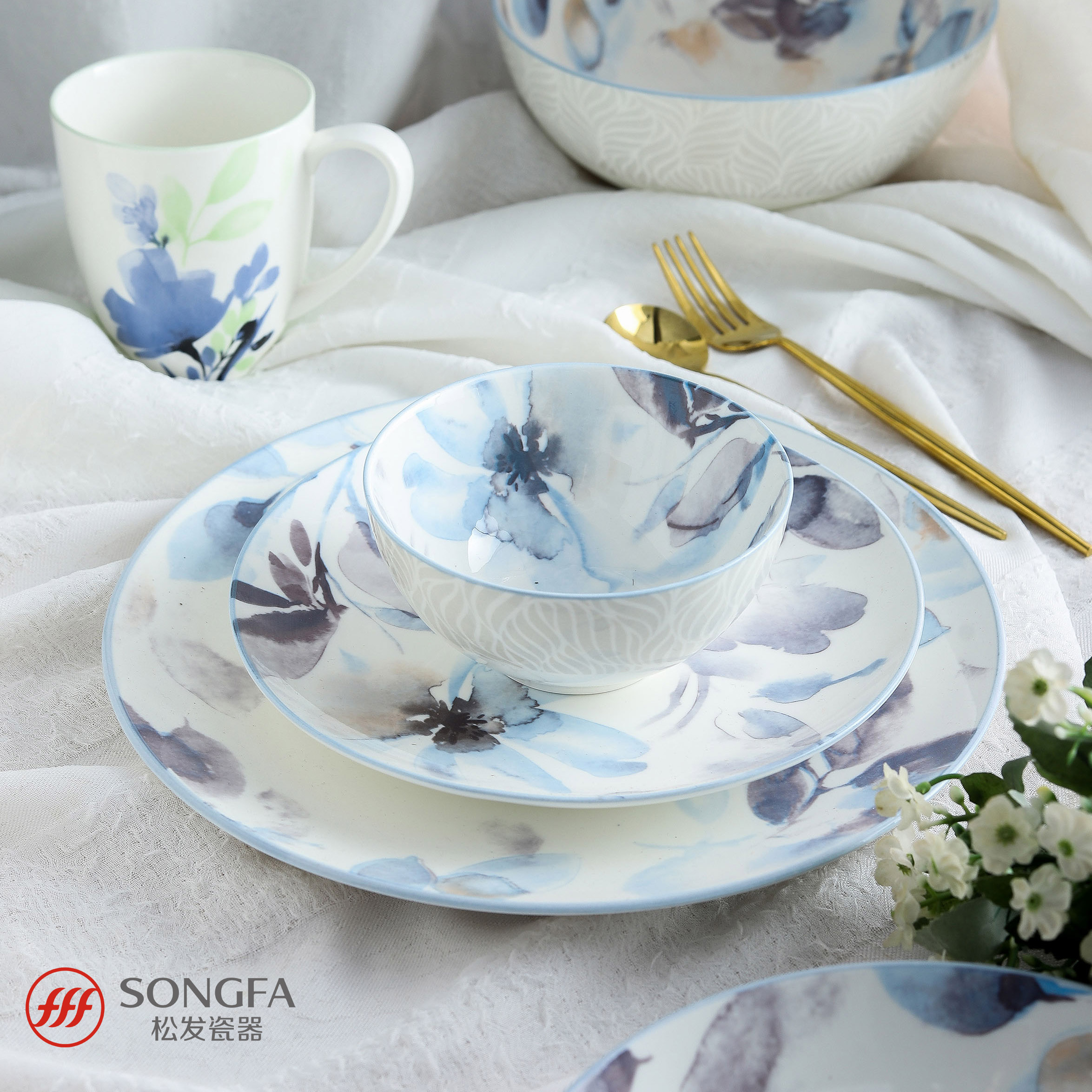Freehand watercolor new bone china dinnerware set