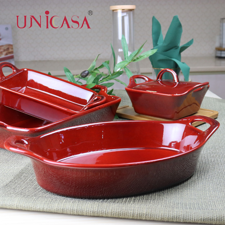 5 Pieces Ceramic bakeware Set Casseerole with lid oven baking tray rectangular baker oval baking pan pie dish square baker