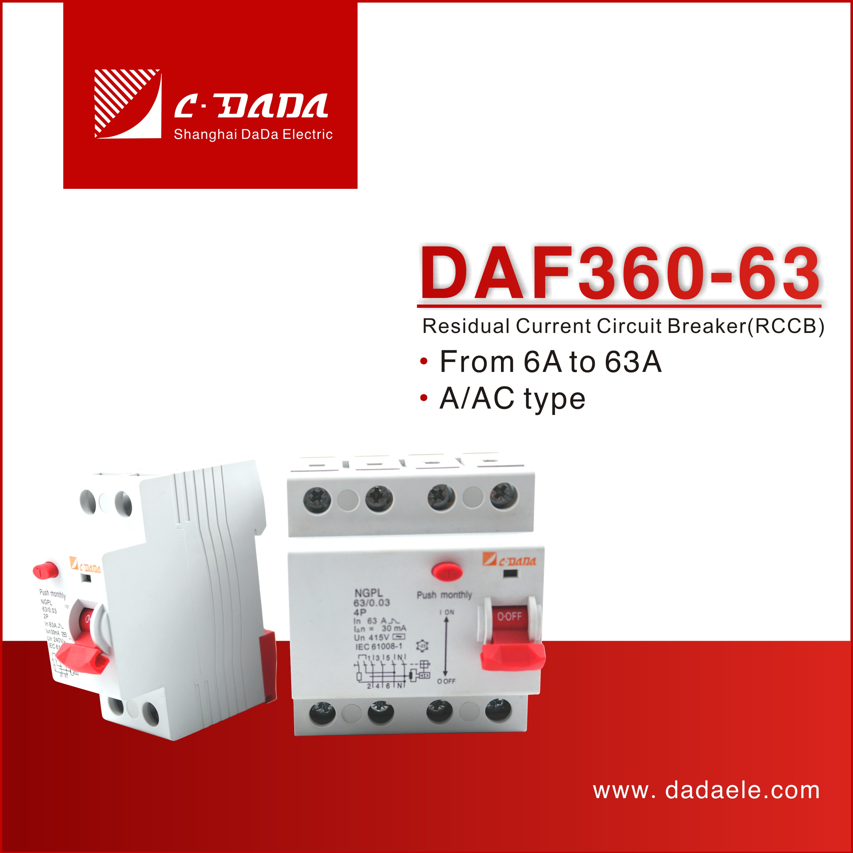 RCCB DAF360 series Residual current circuit breakers