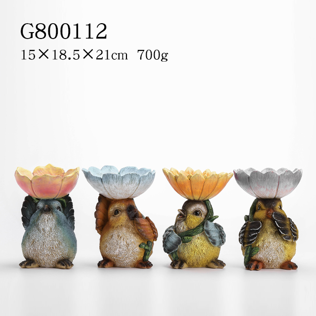 Polyresin Bird Design With Flower Birdfeeder